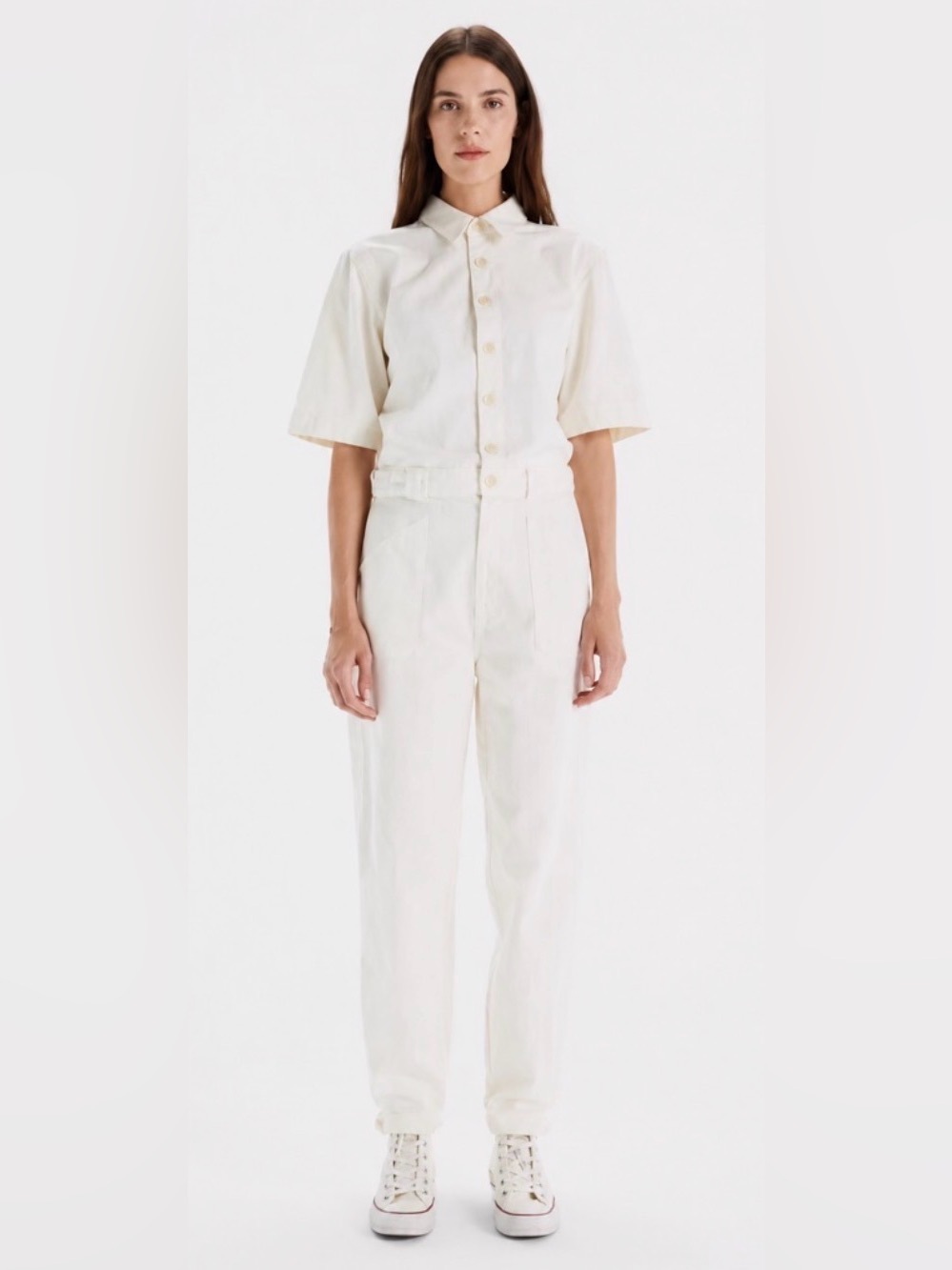 Mother The Elbow Grease Cotton Lyocell Utility Jumpsuit Flood Ivory S Minimalist